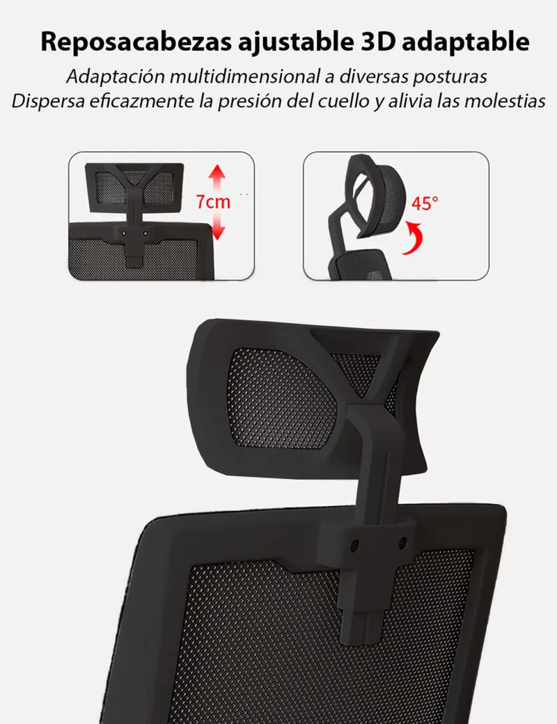 Silla Oficina Ejecutiva Ergonómica Giratoria Reposa Cuello Soporte Lumbar Negro