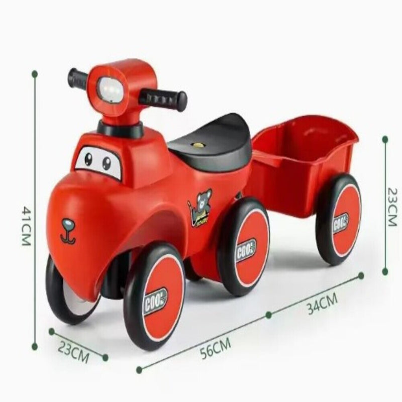 Coche De Equilibrio Carrito Para Niños Musical Luces Paseo Con Remolque - Rojo