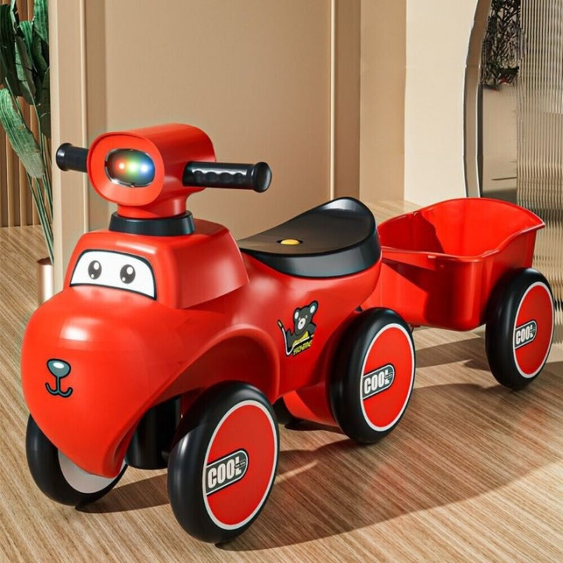 Coche De Equilibrio Carrito Para Niños Musical Luces Paseo Con Remolque - Rojo