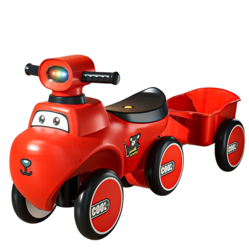 Coche De Equilibrio Carrito Para Niños Musical Luces Paseo Con Remolque - Rojo