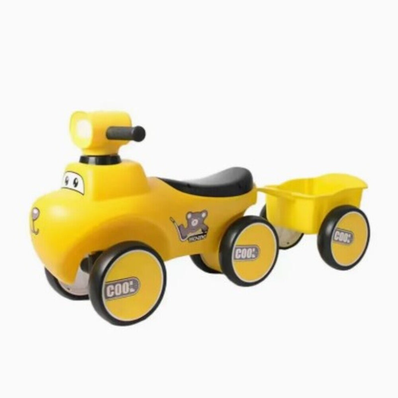 Coche De Equilibrio Carrito Para Niños Musical Luces Paseo Con Remolque - Amarillo