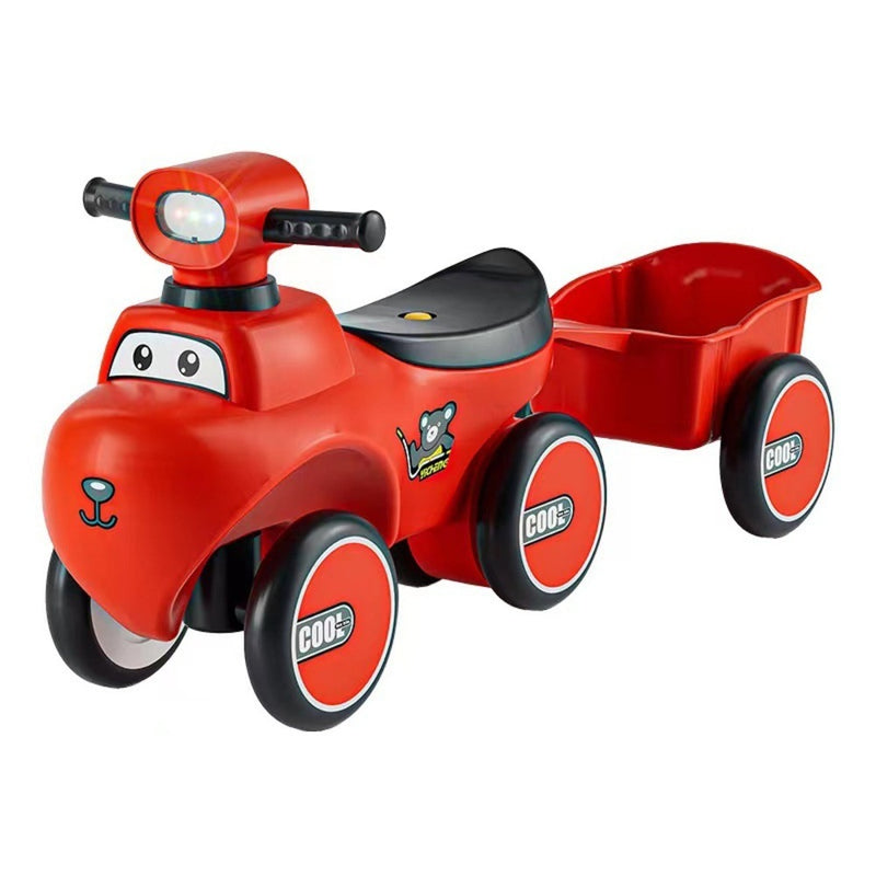 Coche De Equilibrio Carrito Para Niños Musical Luces Paseo Con Remolque - Rojo