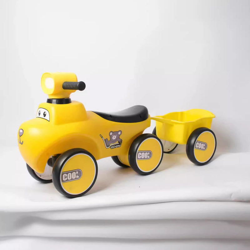 Coche De Equilibrio Carrito Para Niños Musical Luces Paseo Con Remolque - Amarillo