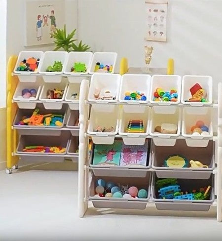 Estante Organizador De Juguetes Dormitorio Niños Hogar Blanco + Ruedas